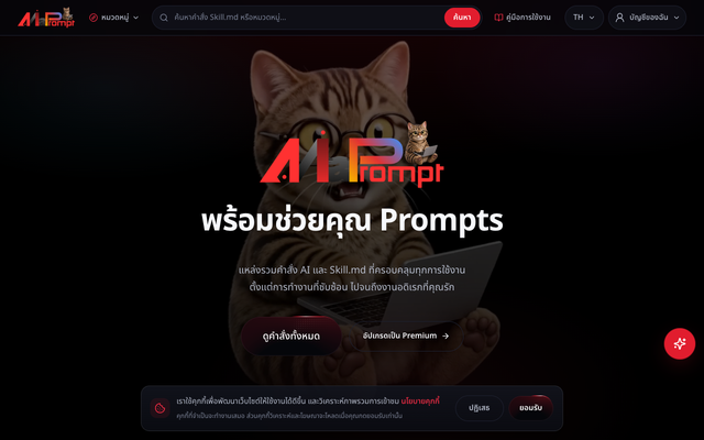 ภาพหน้าเว็บ MaPrompt - รวม Prompt สำหรับใช้สั่งงาน AI ฟรี! นำไปใช้งานได้