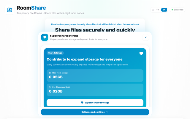 ภาพหน้าเว็บ RoomShare - Temporary File Rooms