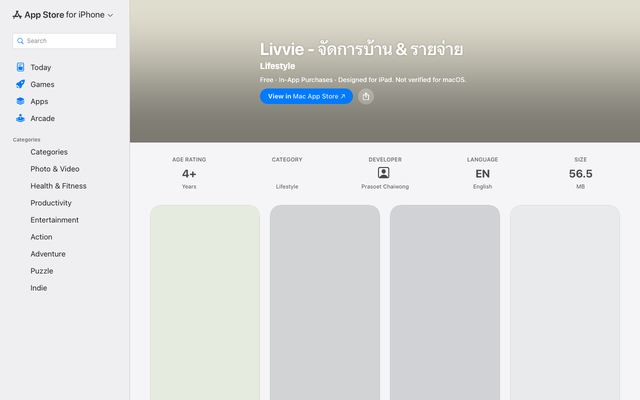 ภาพหน้าเว็บ ‎Livvie - จัดการบ้าน & รายจ่าย App - App Store