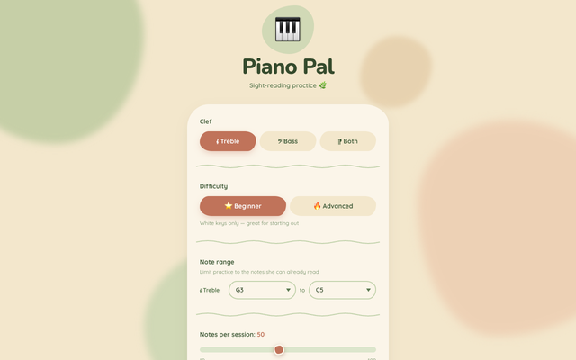ภาพหน้าเว็บ Piano Pal 🌿