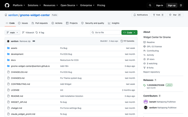 ภาพหน้าเว็บ GitHub - xenlism/gnome-widget-center: Widget Center for Gnom