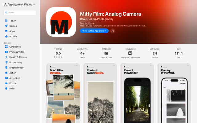 ภาพหน้าเว็บ ‎Mitty Film: Analog Camera App - App Store