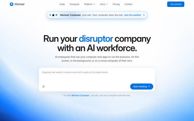ภาพหน้าเว็บ Workser: Build and run your business with AI
