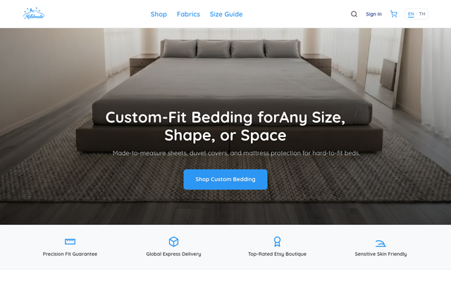 ภาพหน้าเว็บ Custom Bedding for Any Size & Shape