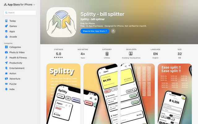 ภาพหน้าเว็บ ‎Splitty - bill splitter App - App Store