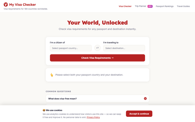 ภาพหน้าเว็บ Visa Checker Tool