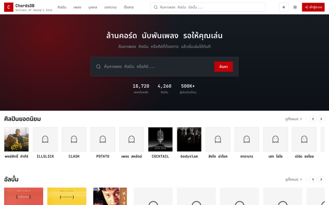 ภาพหน้าเว็บ คอร์ดเพลง คอร์ดกีตาร์ ปรับคีย์ได้