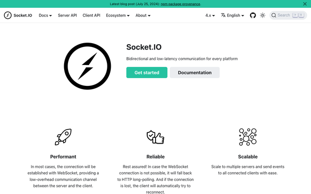 ภาพหน้าเว็บ Socket.IO