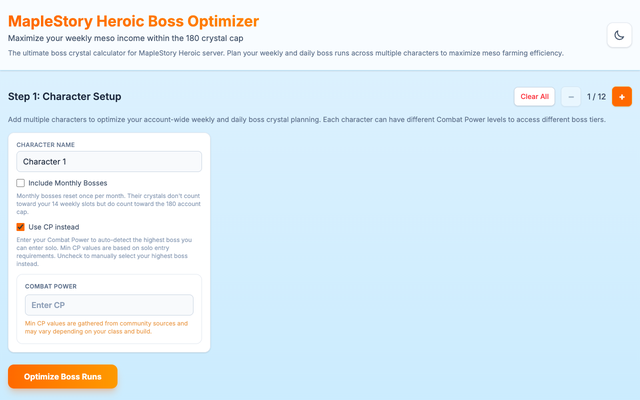 ภาพหน้าเว็บ MapleStory Heroic Boss Optimizer