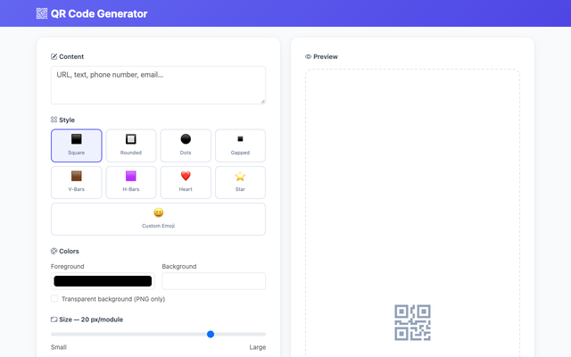 ภาพหน้าเว็บ QR Code Generator